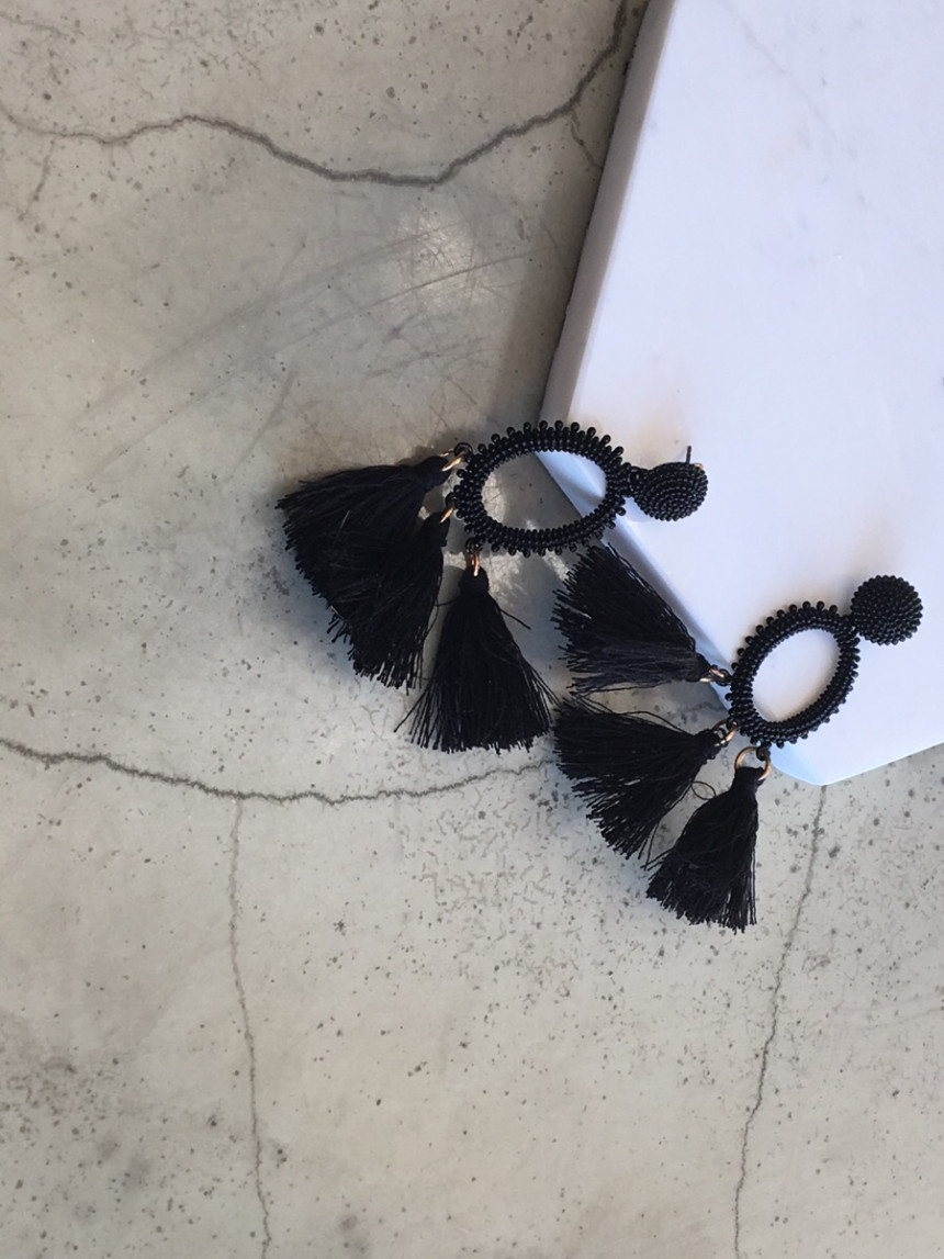 Black Tassel Earrings Fashionable Bohemian Lovely 