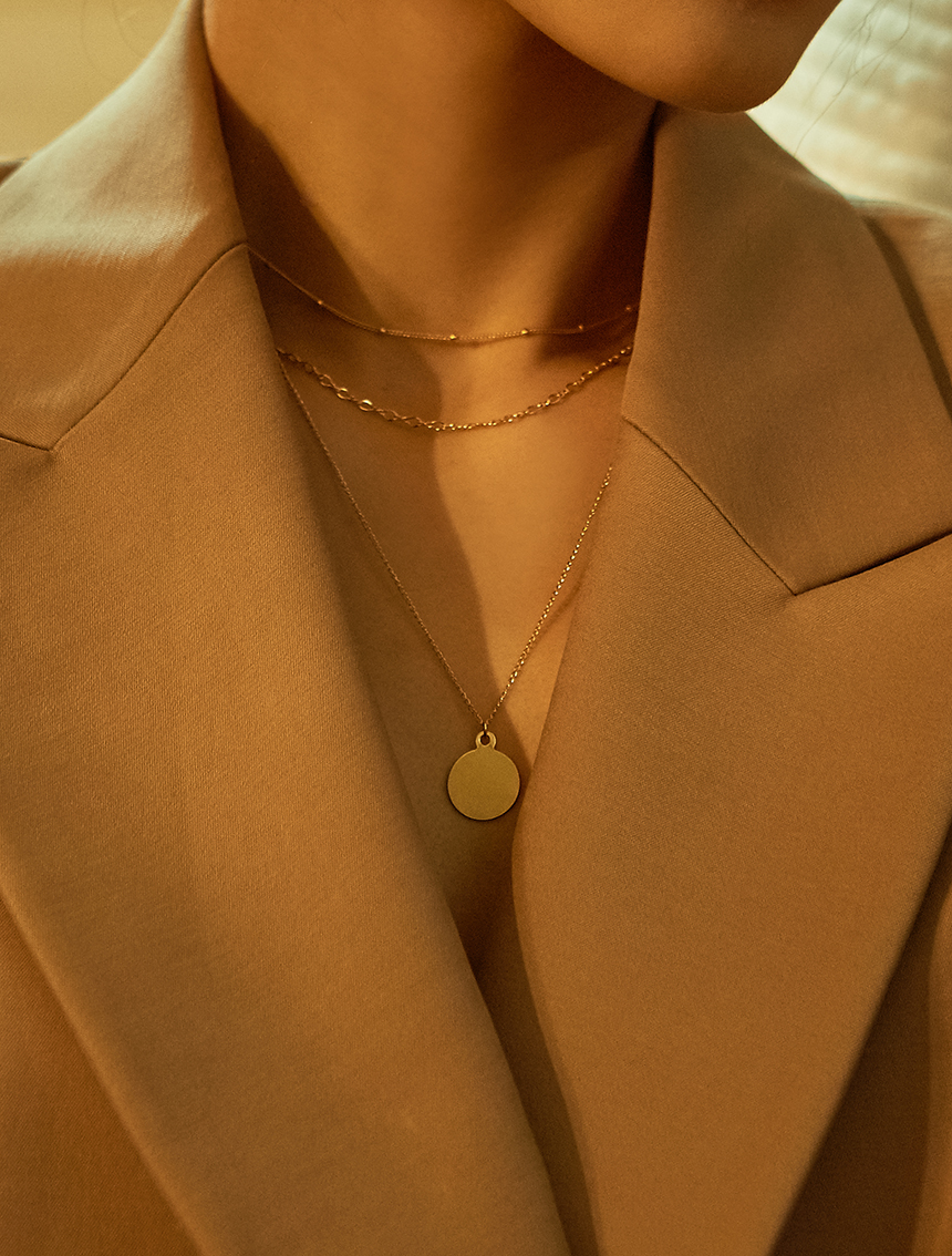 Big Circle Coin Necklace Chain Choker Three 14k Ba