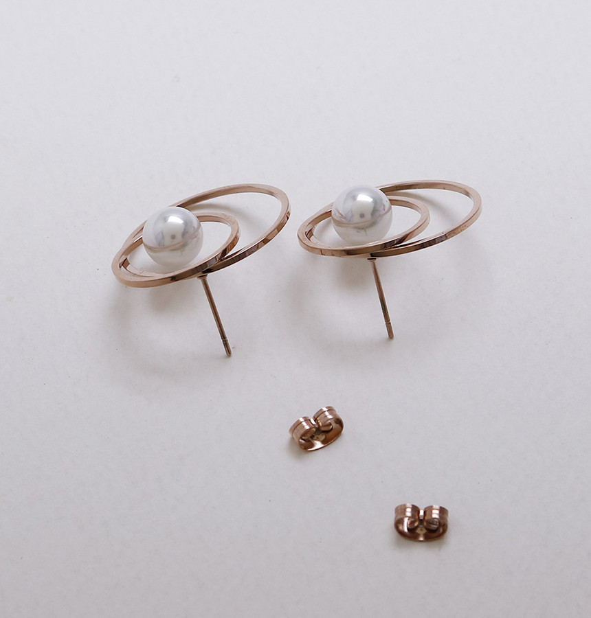 Double Round Pearl Surfacing Steel Earrings Titani