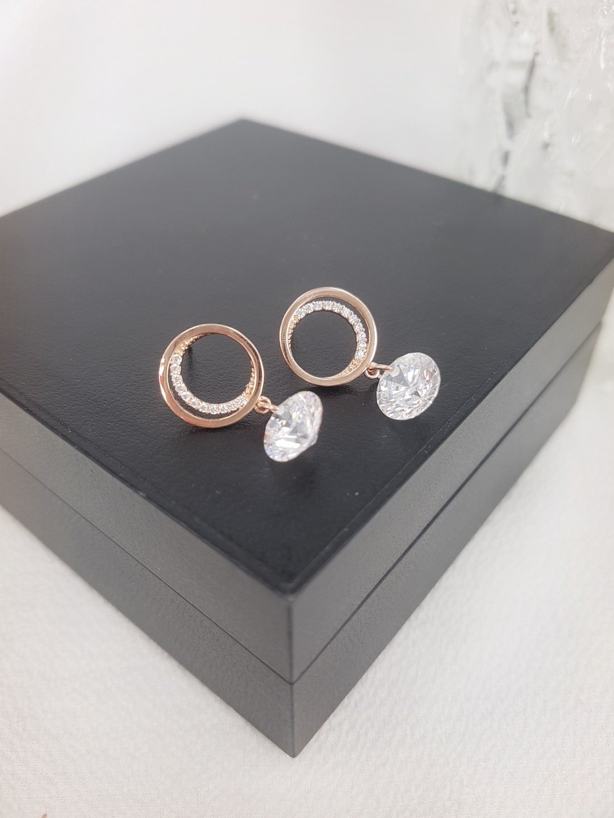 Cubic Crescent Moon Crystal Drop Earrings Silver B