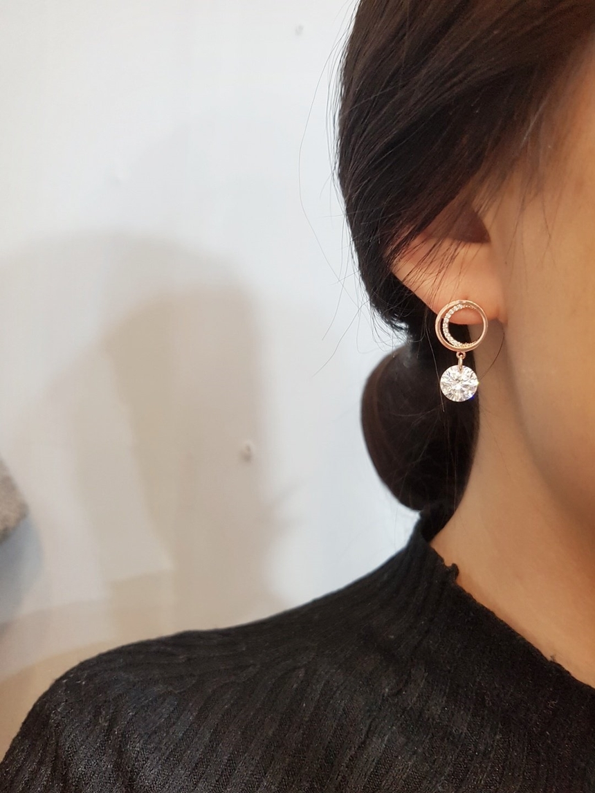 Cubic Crescent Moon Crystal Drop Earrings Silver B