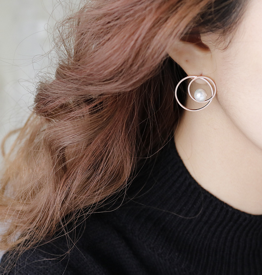 Double Round Pearl Surfacing Steel Earrings Titani