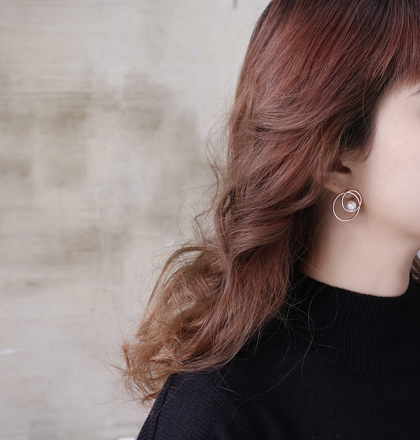 Double Round Pearl Surfacing Steel Earrings Titani