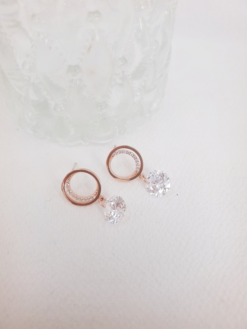 Cubic Crescent Moon Crystal Drop Earrings Silver B