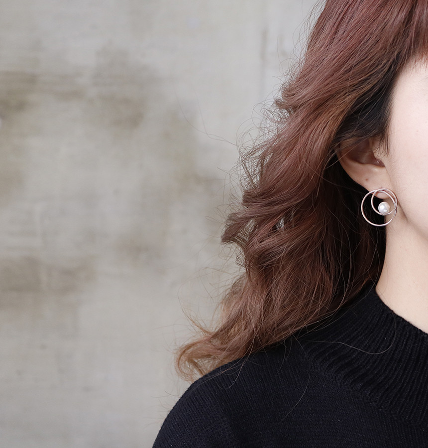 Double Round Pearl Surfacing Steel Earrings Titani