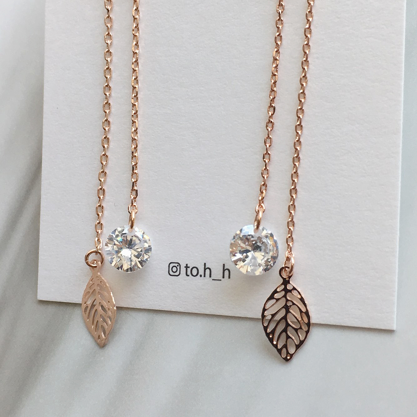 Two-Leaves Two-Drop Drop Earrings Silver Cute Pret