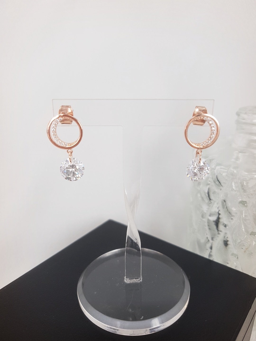 Cubic Crescent Moon Crystal Drop Earrings Silver B