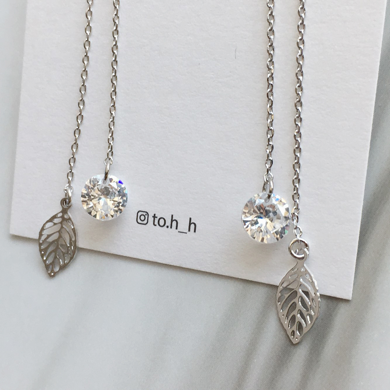 Two-Leaves Two-Drop Drop Earrings Silver Cute Pret