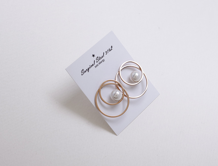 Double Round Pearl Surfacing Steel Earrings Titani