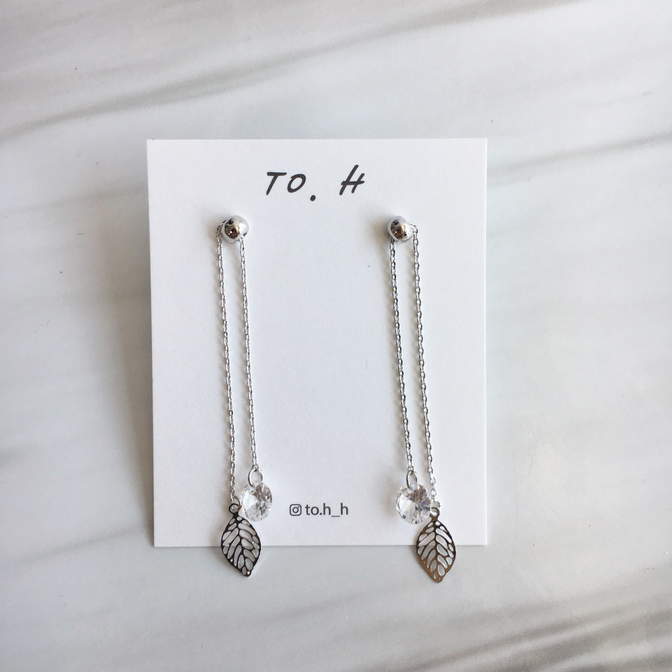 Two-Leaves Two-Drop Drop Earrings Silver Cute Pret