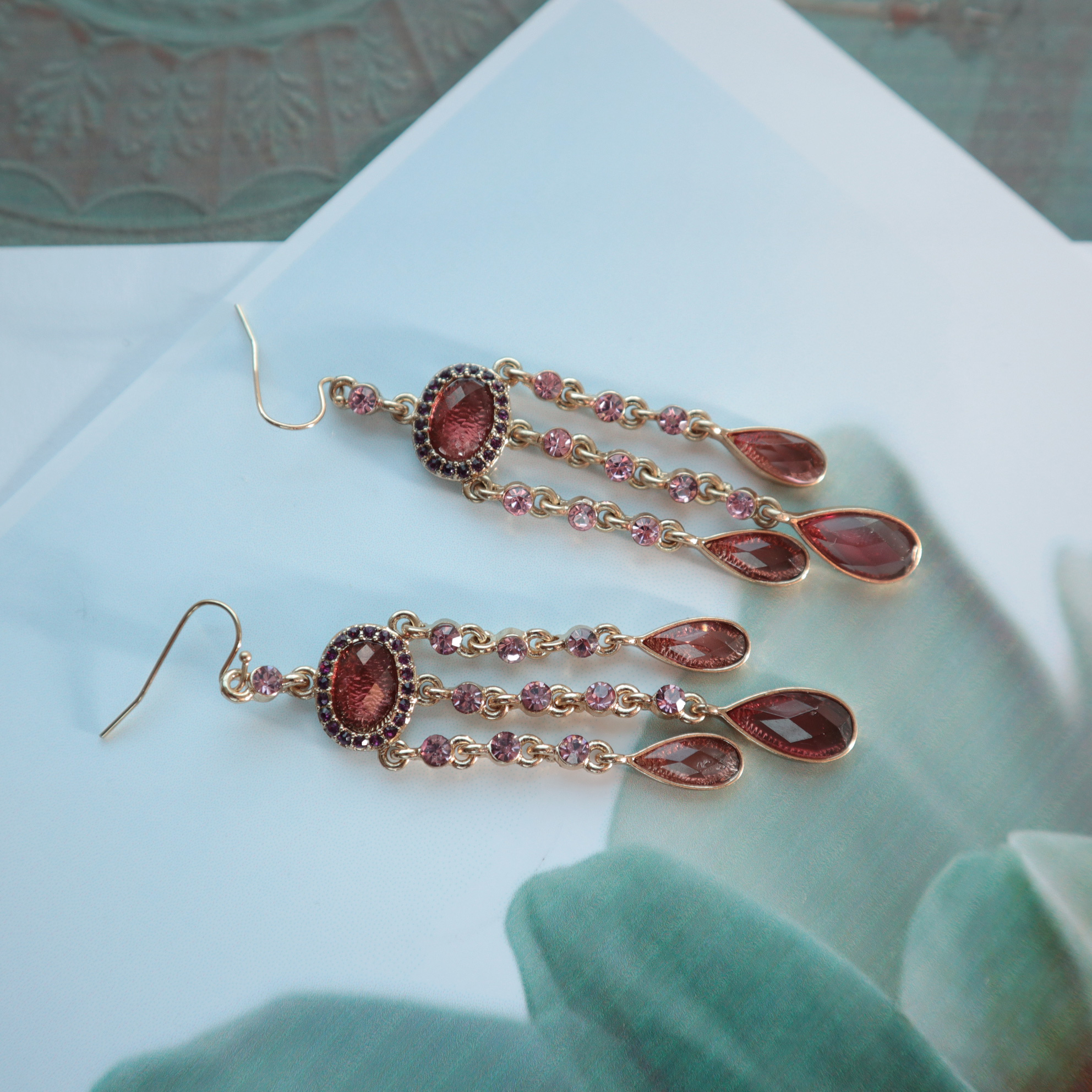 Vintage Bohemian Pink Cubic Drop Earrings Unique U