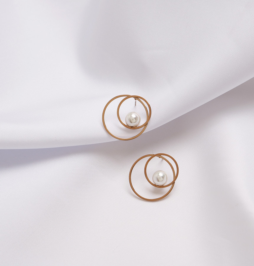 Double Round Pearl Surfacing Steel Earrings Titani