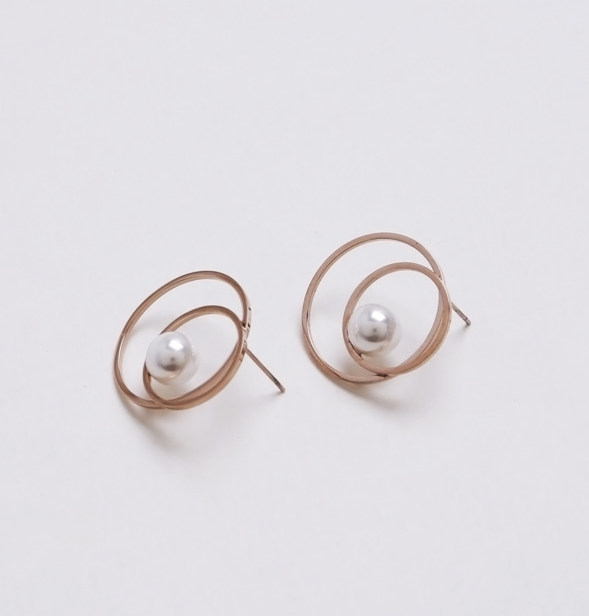 Double Round Pearl Surfacing Steel Earrings Titani