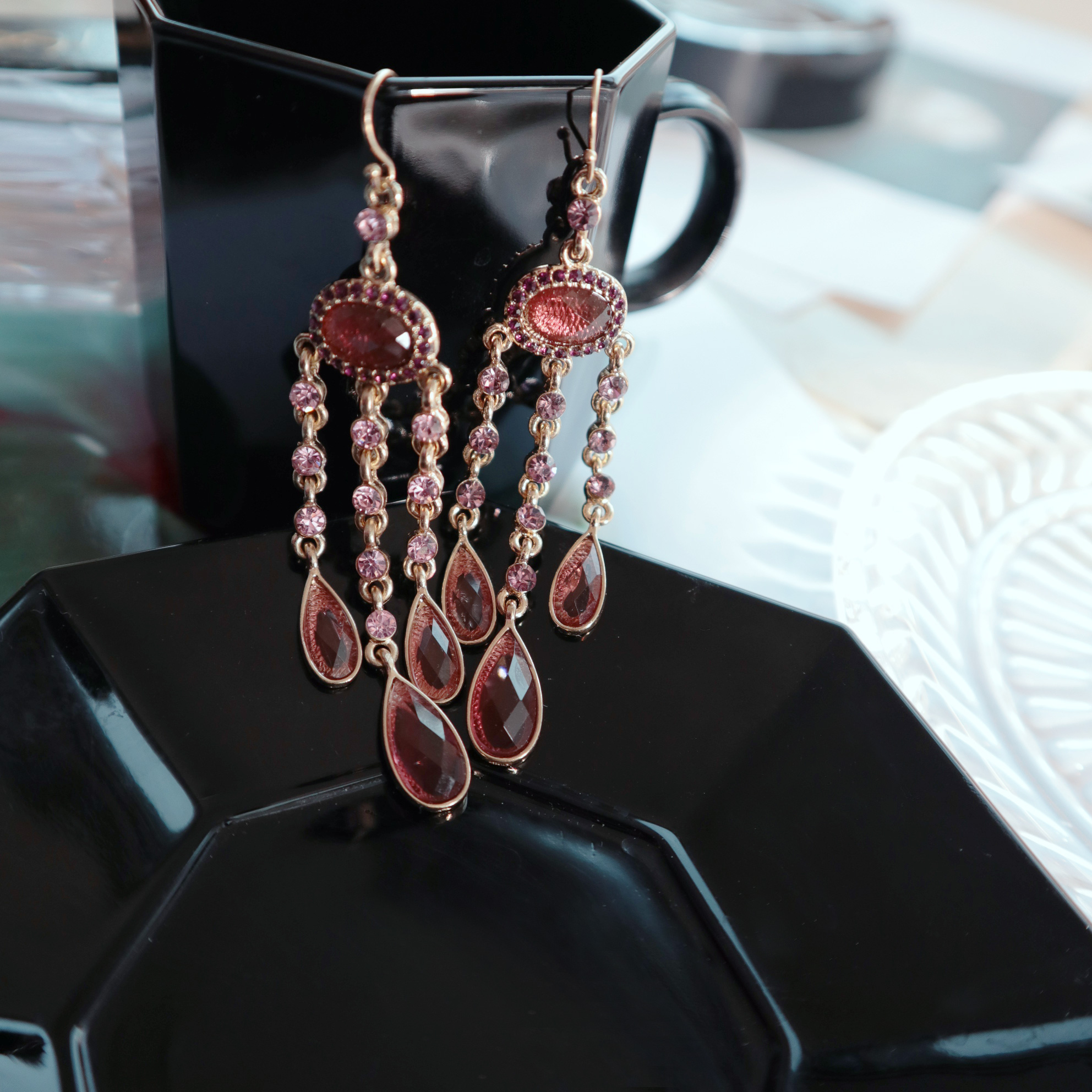 Vintage Bohemian Pink Cubic Drop Earrings Unique U
