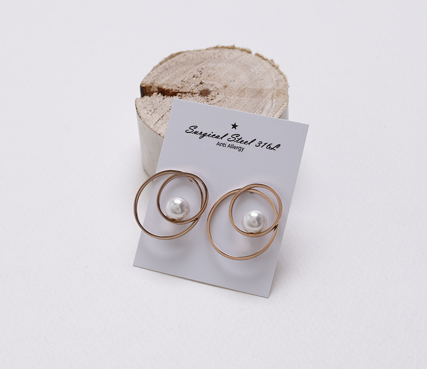 Double Round Pearl Surfacing Steel Earrings Titani