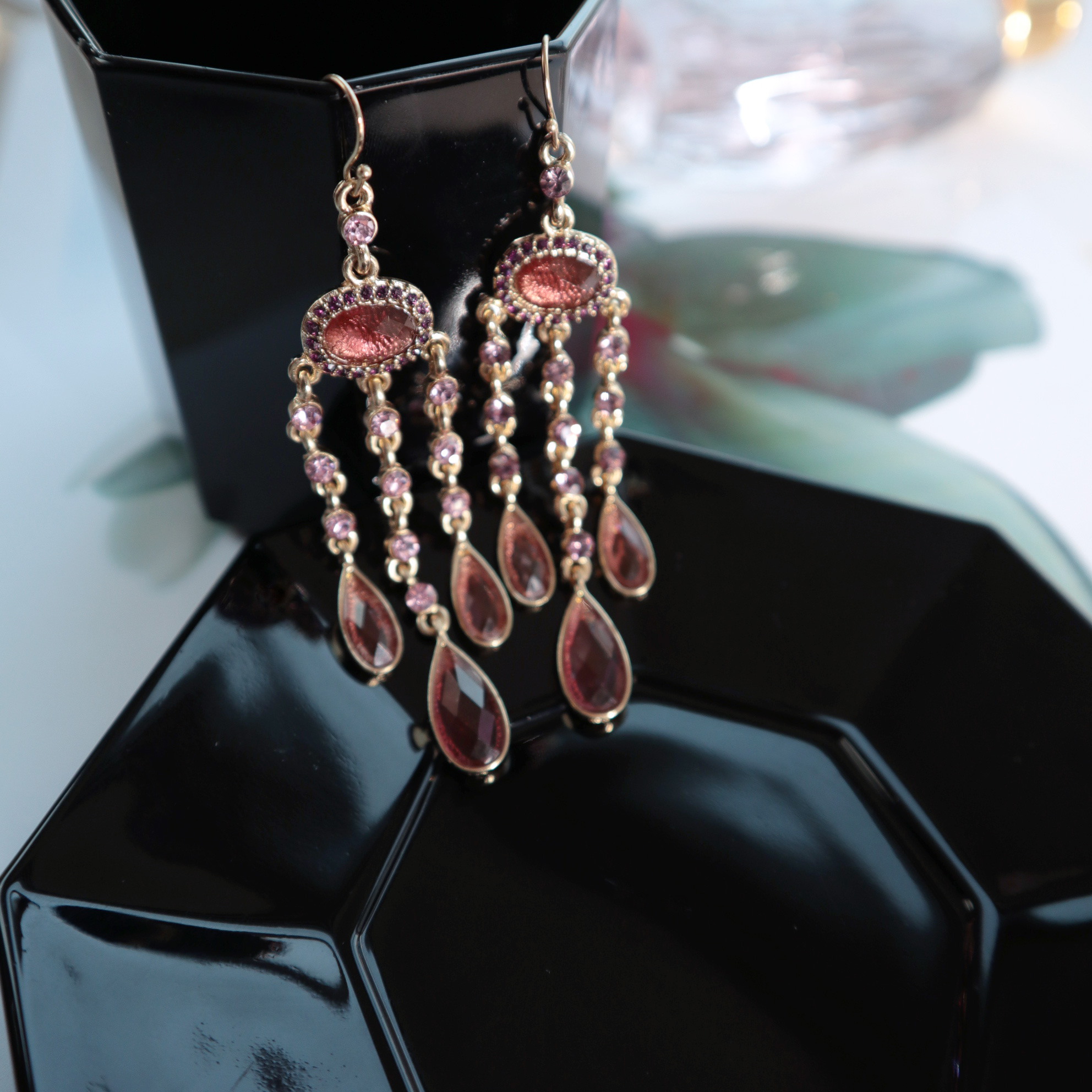Vintage Bohemian Pink Cubic Drop Earrings Unique U