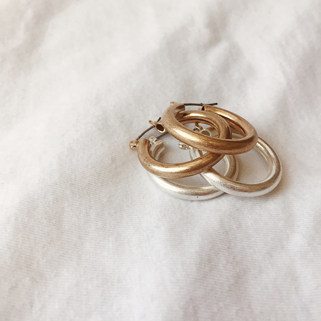 Bold Hoop Ring Earrings One-Touch Titanium Gold Po