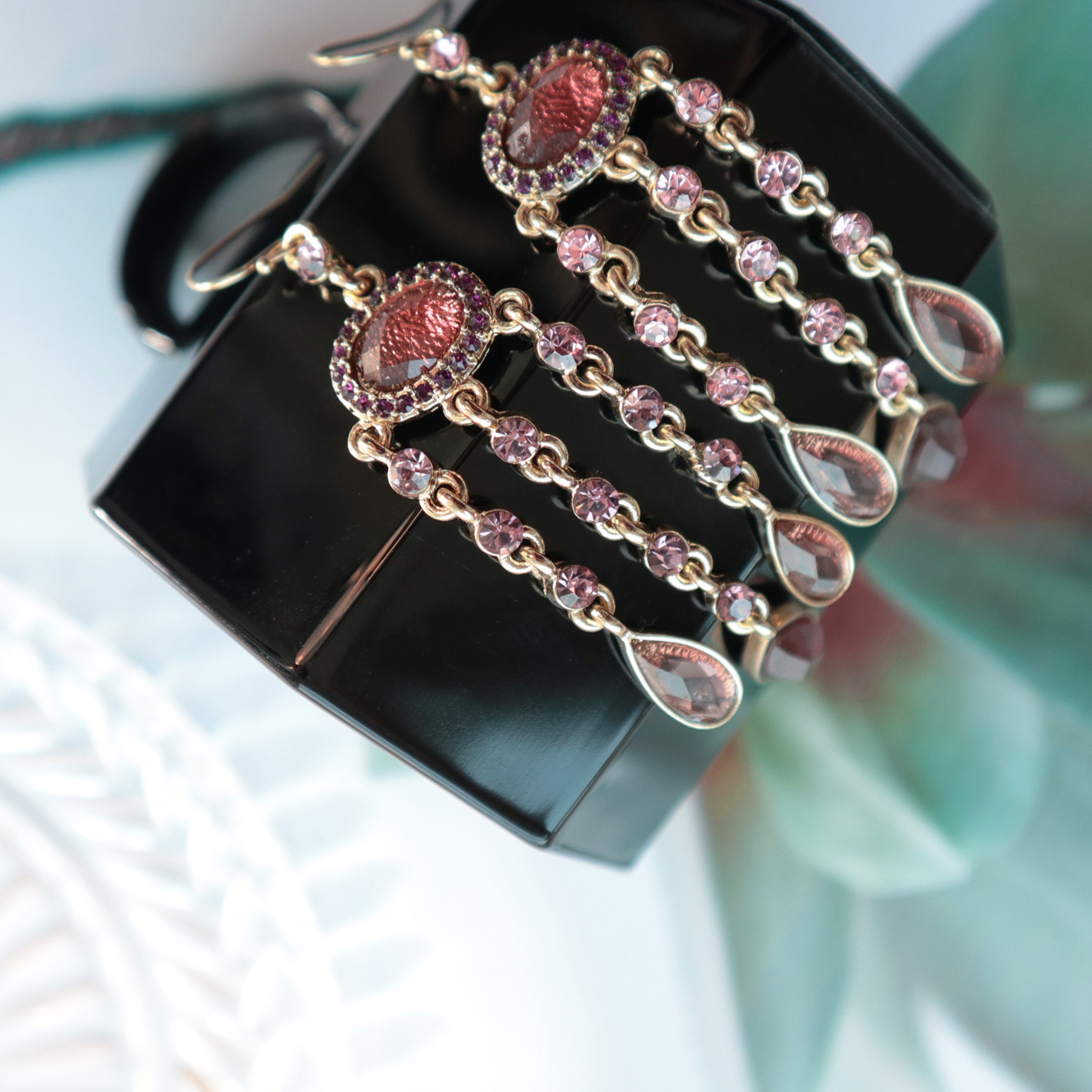 Vintage Bohemian Pink Cubic Drop Earrings Unique U