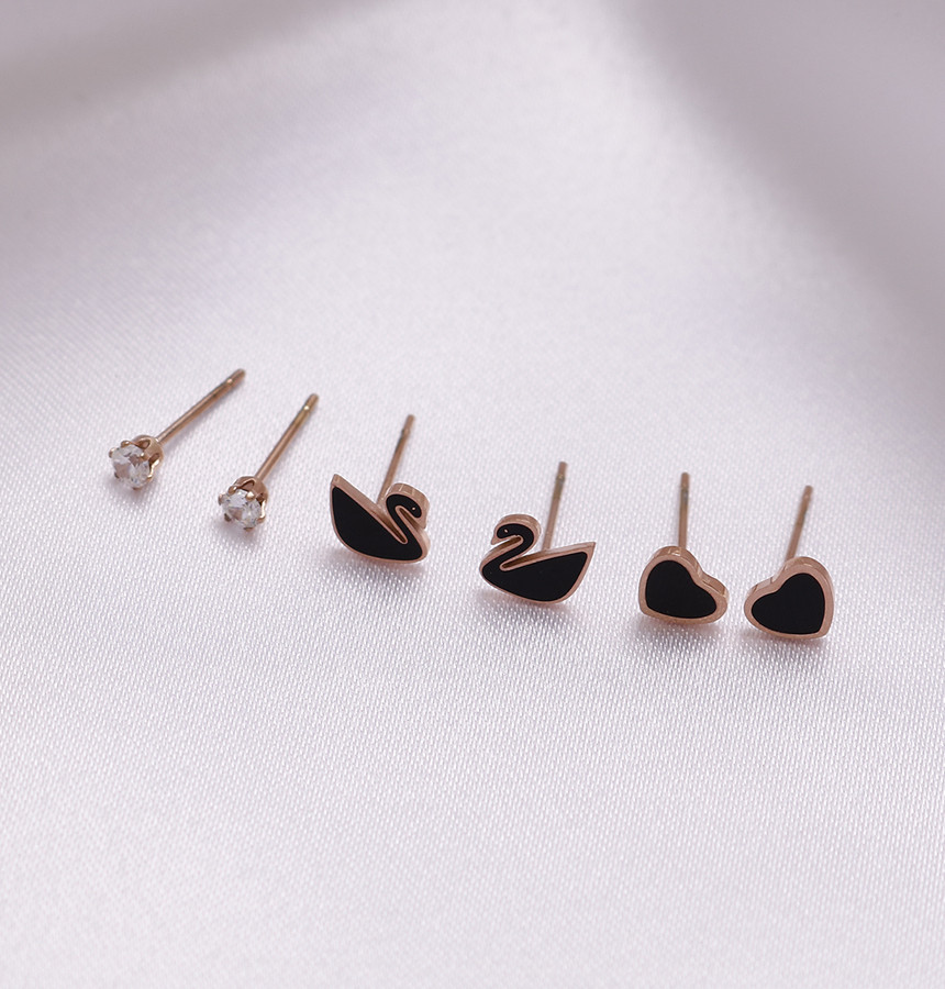 Black color Swan Heart 6 piece Surge Steel Earring