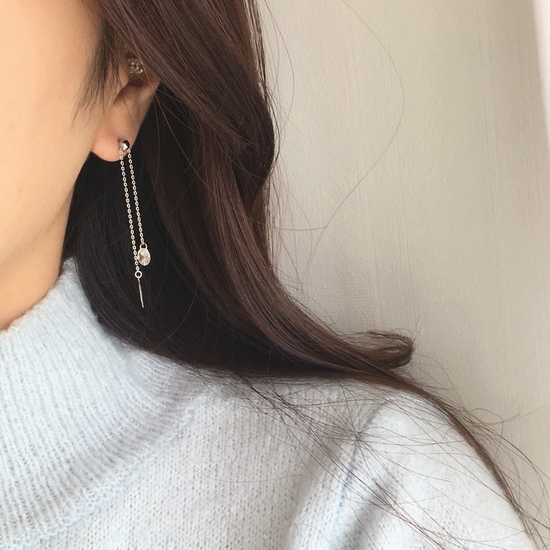 Two-Leaves Two-Drop Drop Earrings Silver Cute Pret