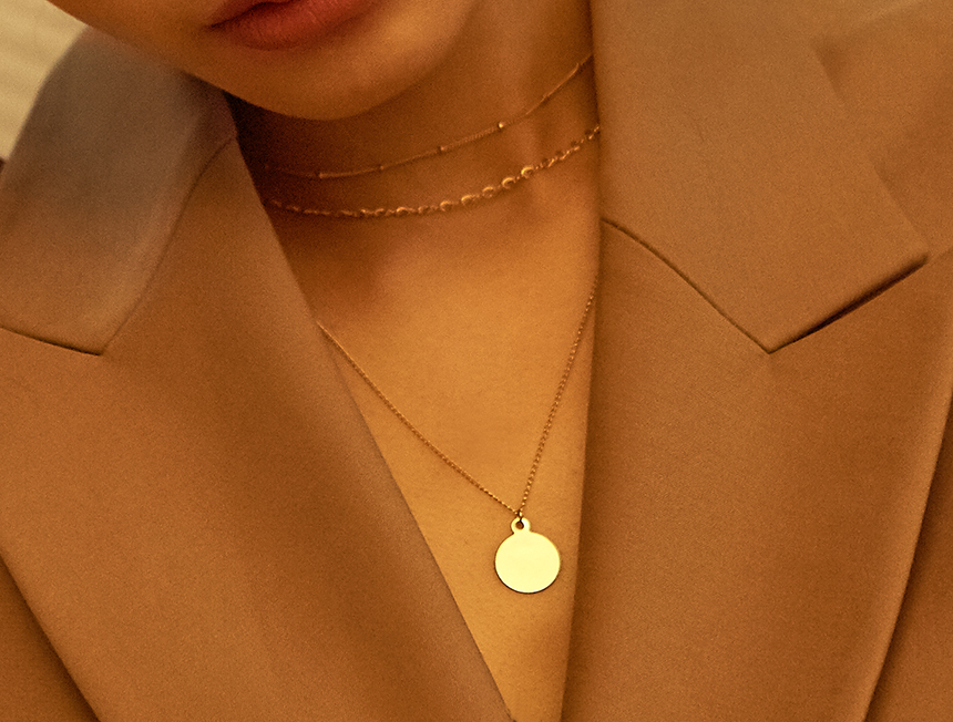 Big Circle Coin Necklace Chain Choker Three 14k Ba