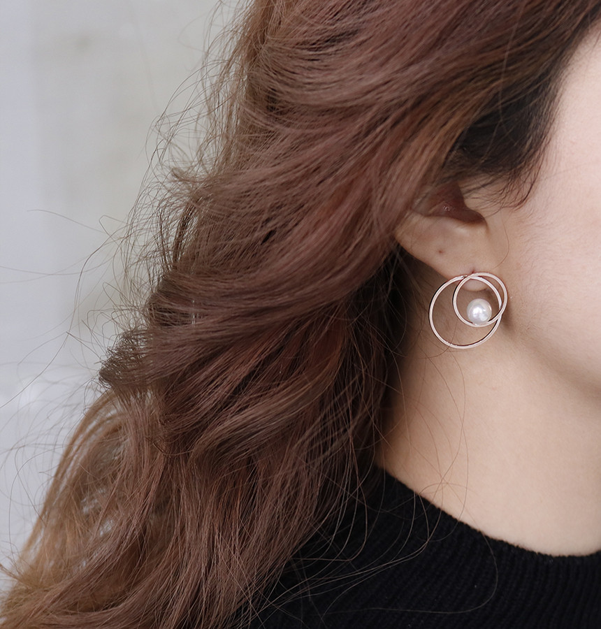 Double Round Pearl Surfacing Steel Earrings Titani