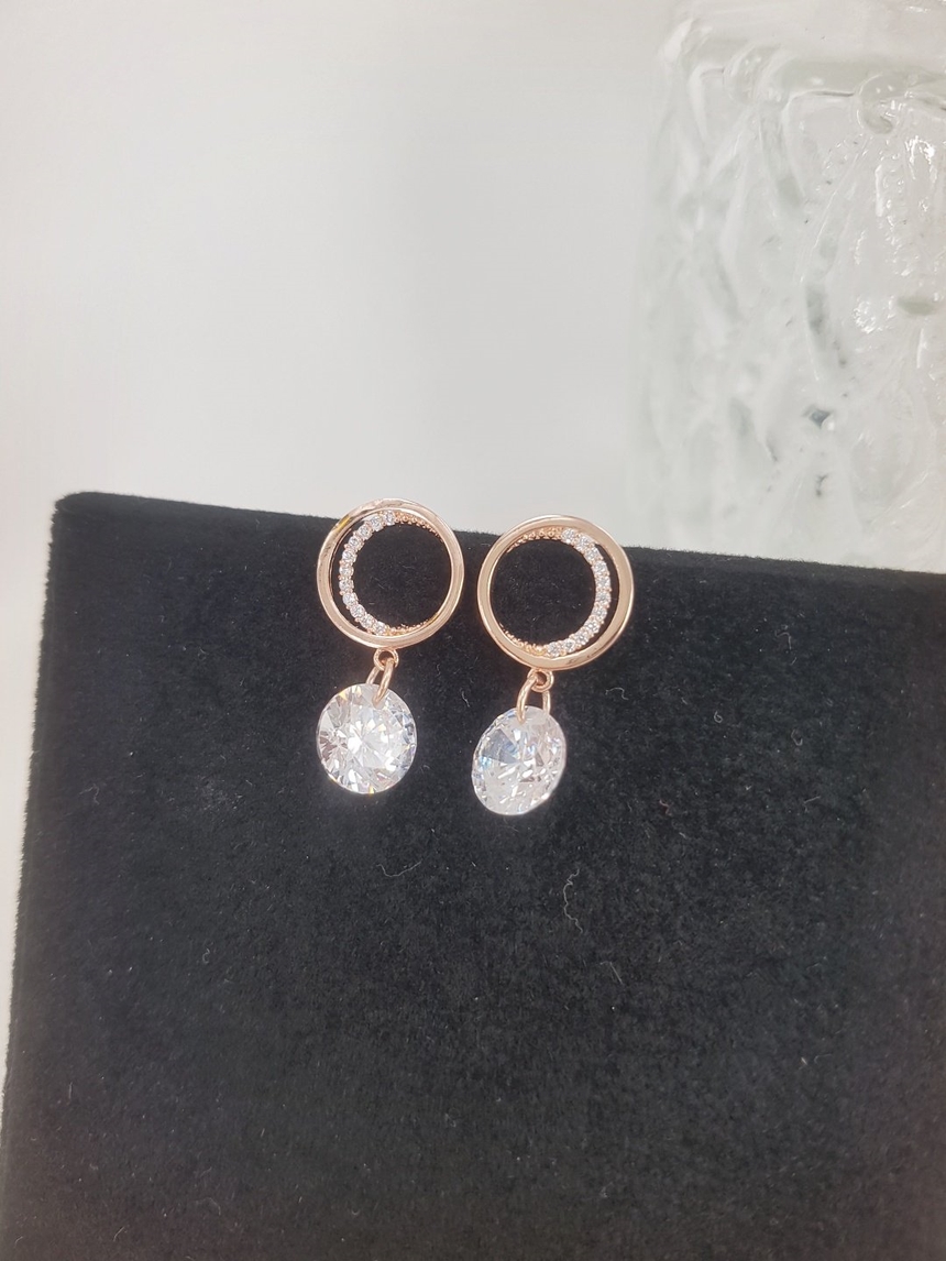 Cubic Crescent Moon Crystal Drop Earrings Silver B