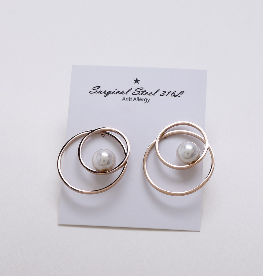 Double Round Pearl Surfacing Steel Earrings Titani