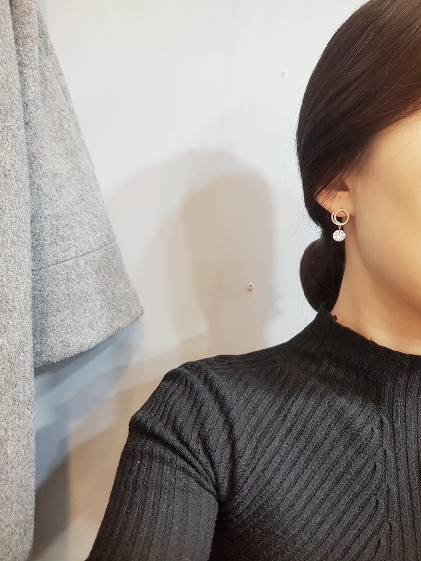 Cubic Crescent Moon Crystal Drop Earrings Silver B