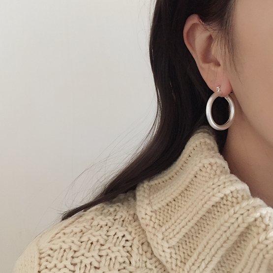 Bold Hoop Ring Earrings One-Touch Titanium Gold Po