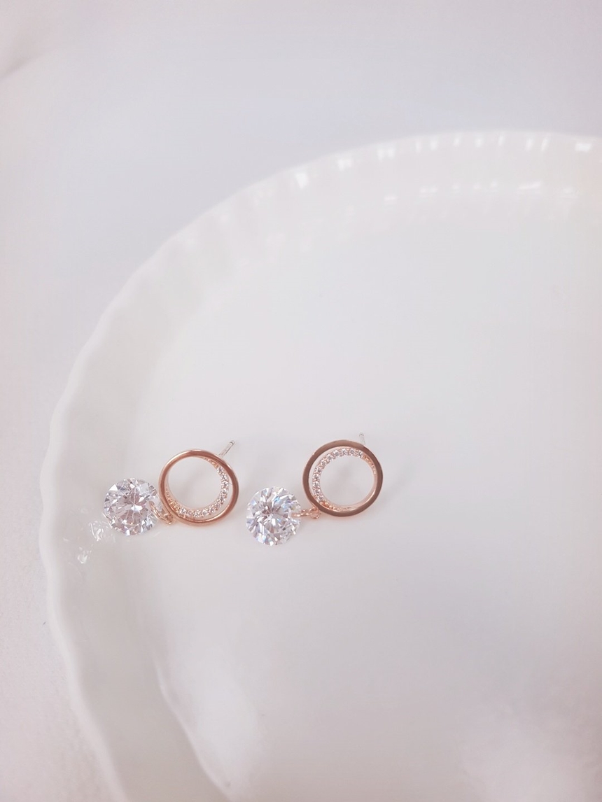 Cubic Crescent Moon Crystal Drop Earrings Silver B