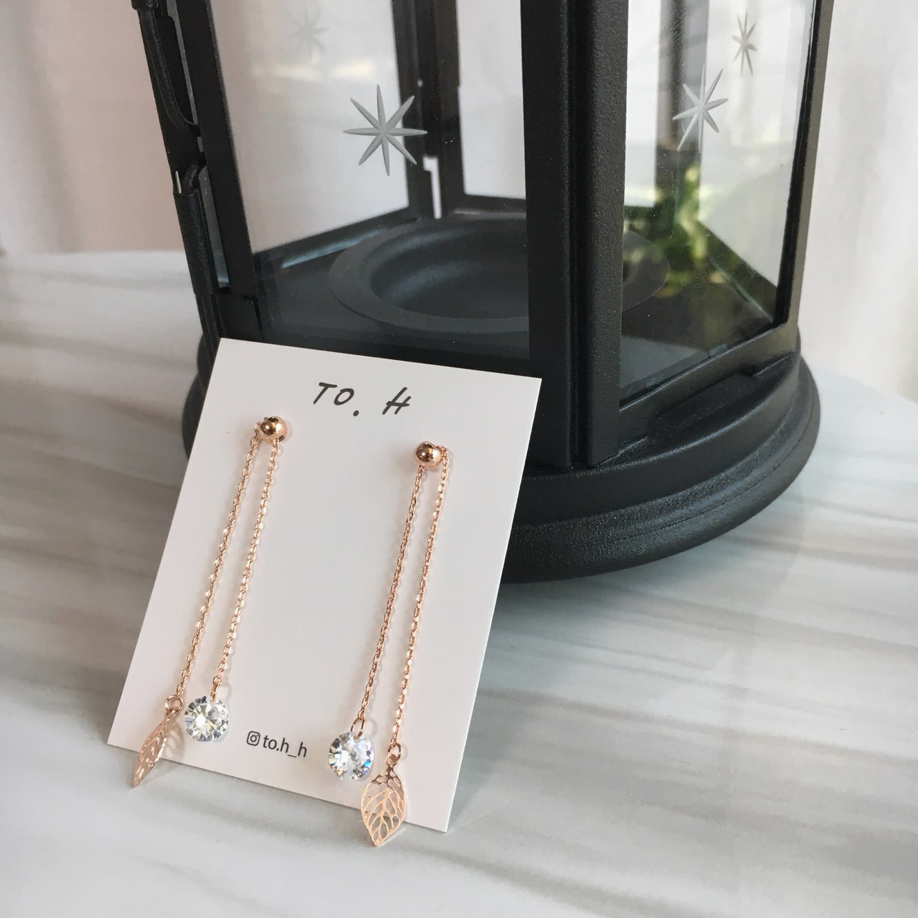 Two-Leaves Two-Drop Drop Earrings Silver Cute Pret