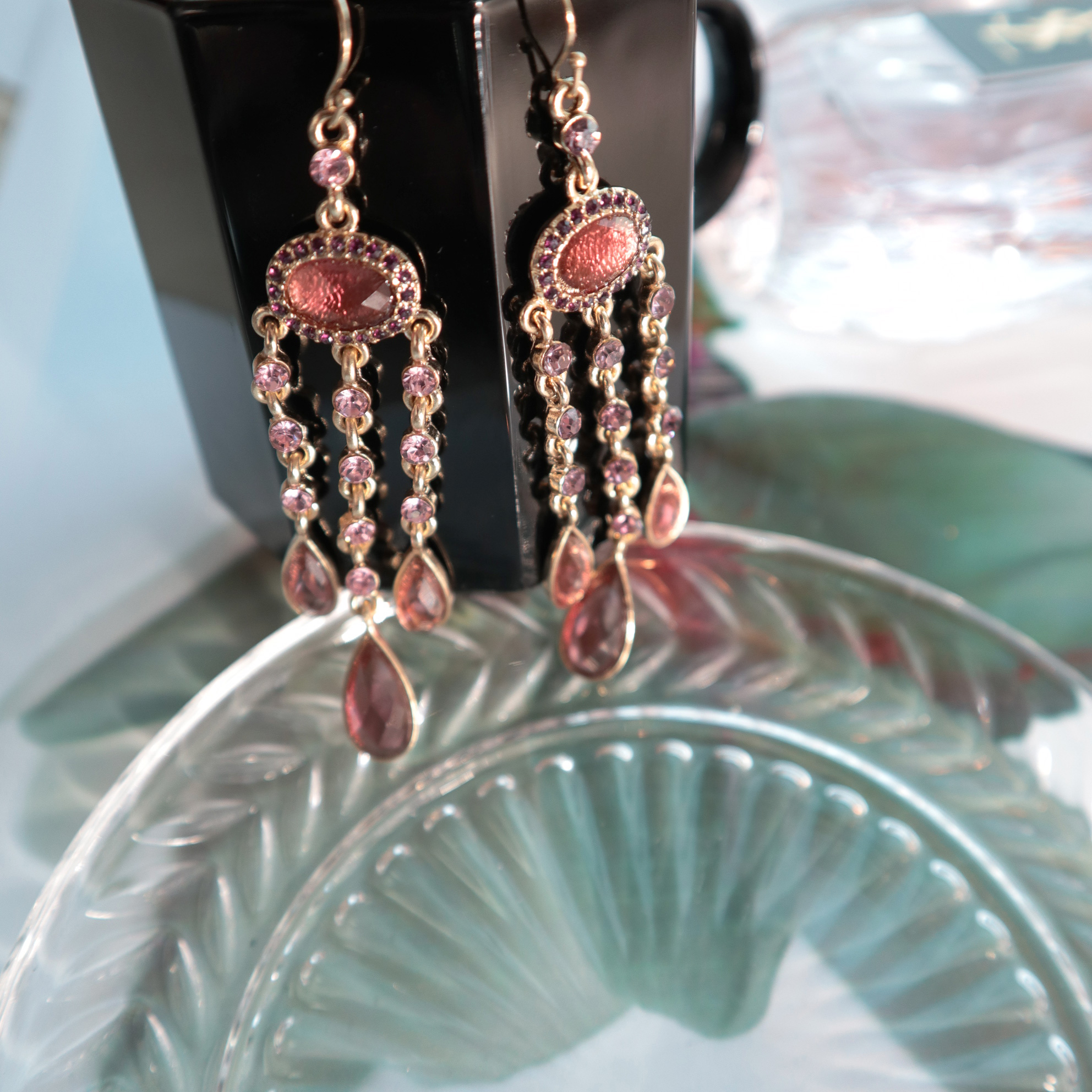 Vintage Bohemian Pink Cubic Drop Earrings Unique U