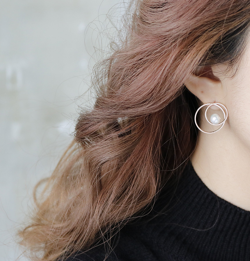 Double Round Pearl Surfacing Steel Earrings Titani