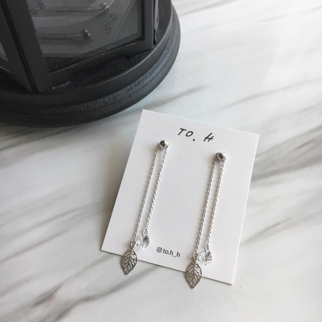 Two-Leaves Two-Drop Drop Earrings Silver Cute Pret