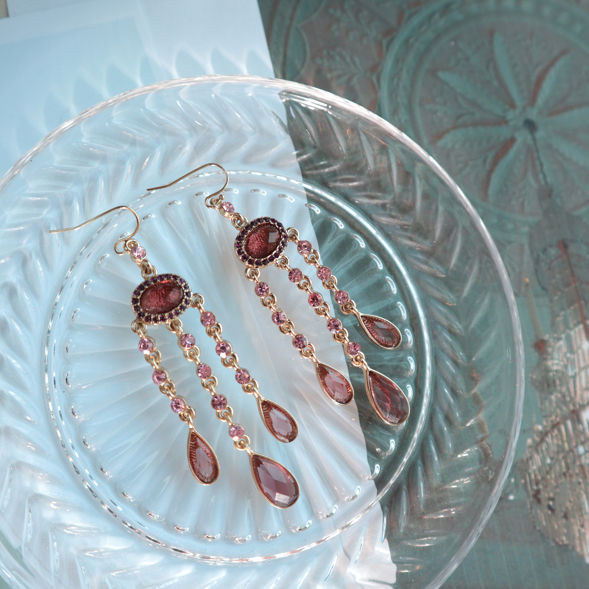 Vintage Bohemian Pink Cubic Drop Earrings Unique U