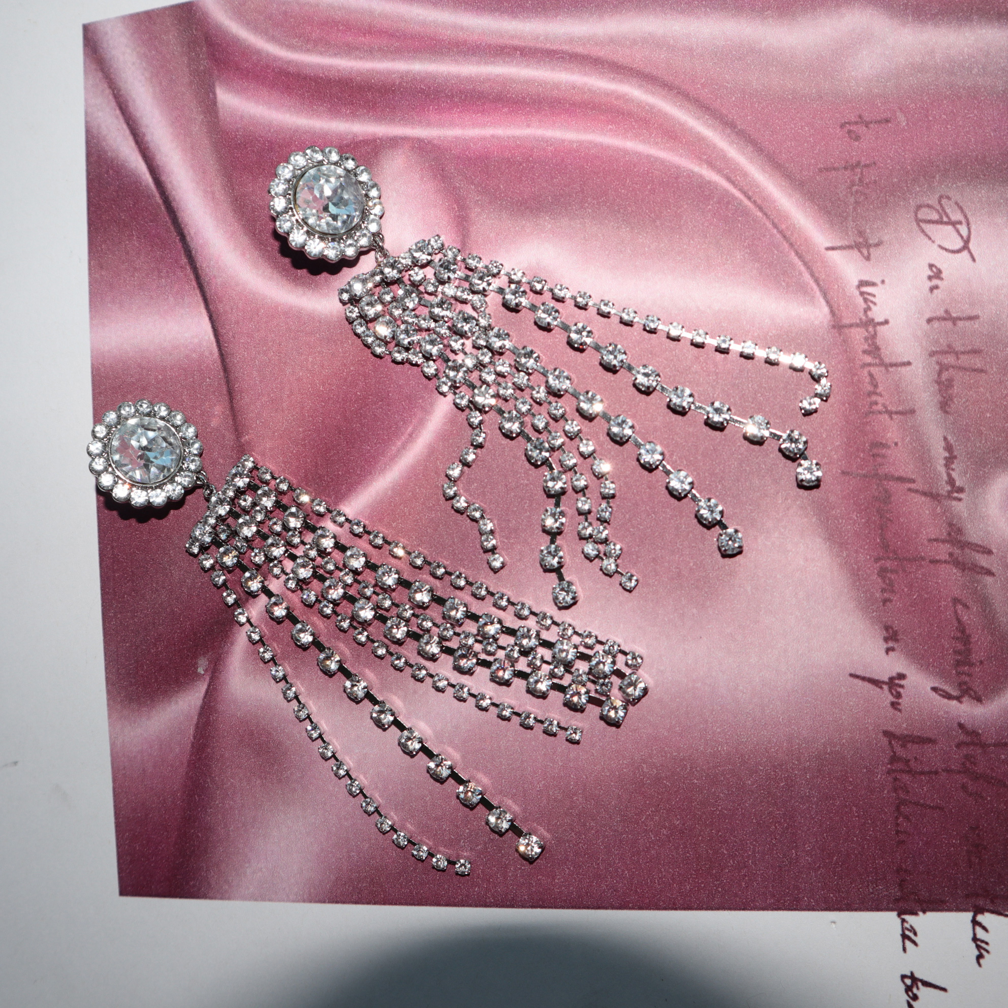 Flower White Cubic Chain Bold Earrings Colorful Vi