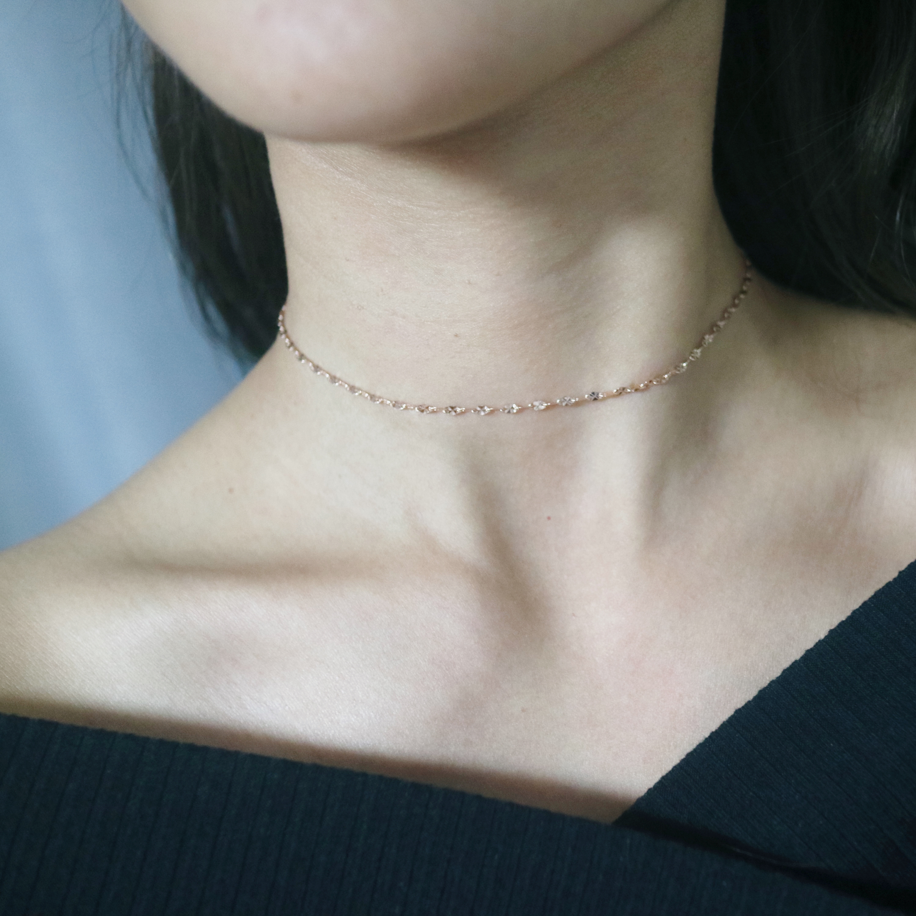 Chain Cube Choker Necklace 31 + 5cm 20's Girl&#