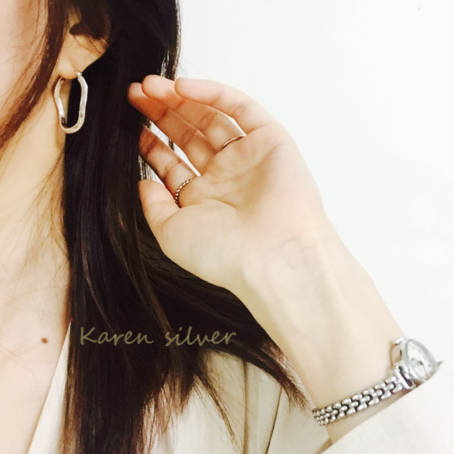 silver925 wave wave one-touch ring earrings black 