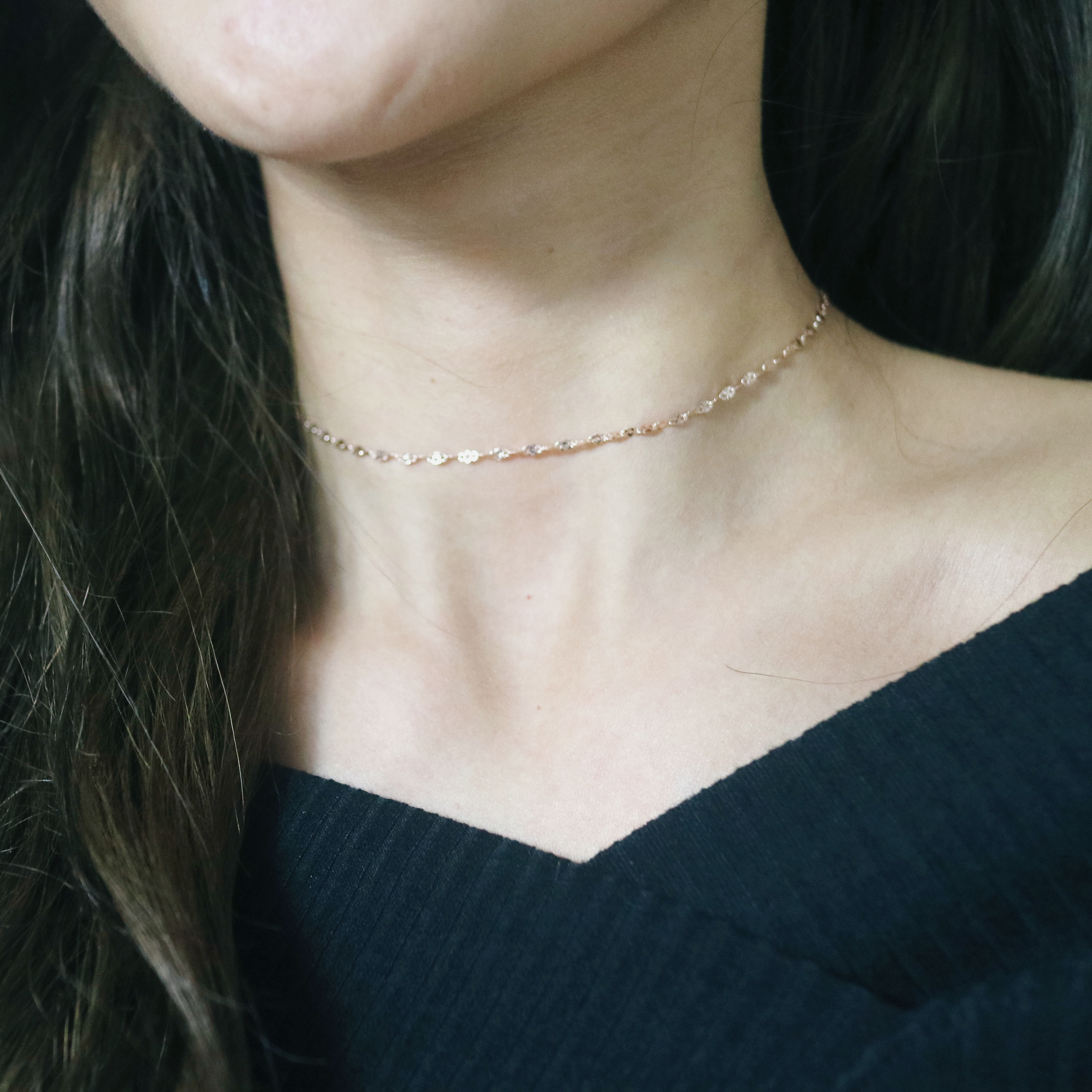 Chain Cube Choker Necklace 31 + 5cm 20's Girl&#