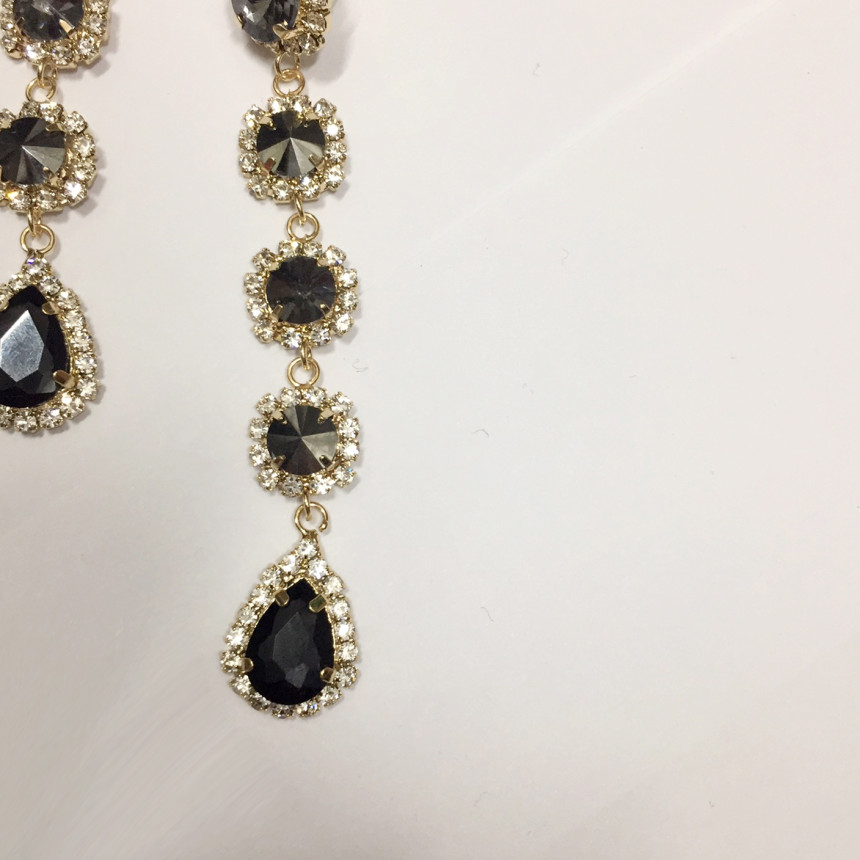 Black Crystal Cubic Drop Earrings Earrings Pearl F