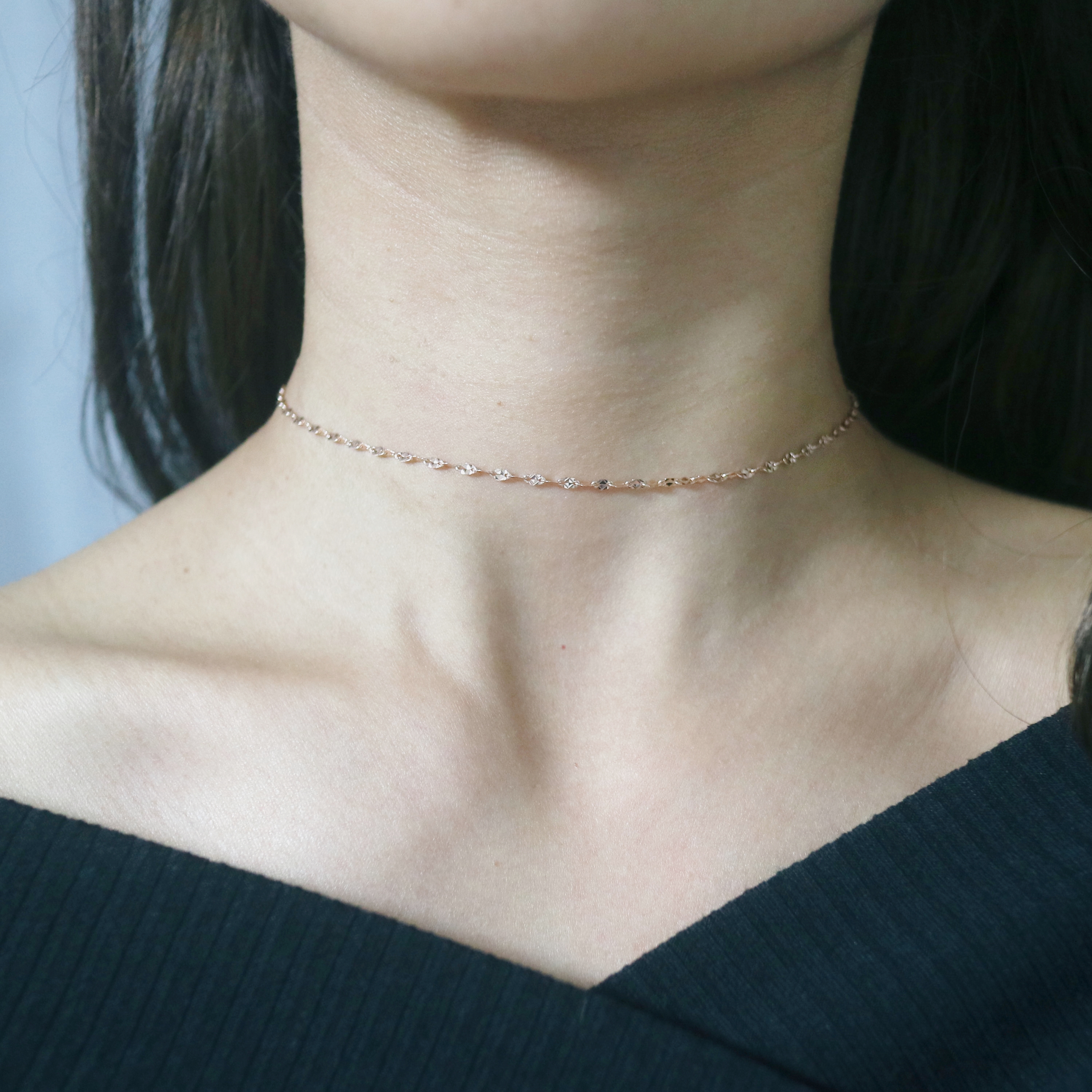 Chain Cube Choker Necklace 31 + 5cm 20's Girl&#