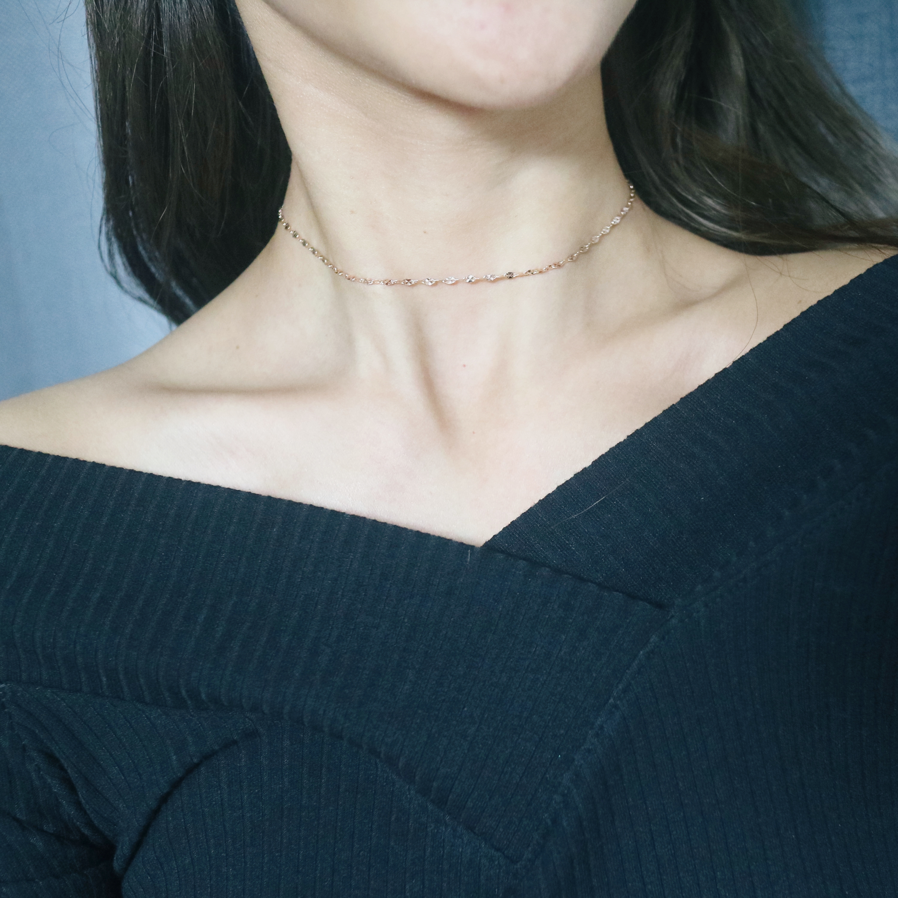 Chain Cube Choker Necklace 31 + 5cm 20's Girl&#