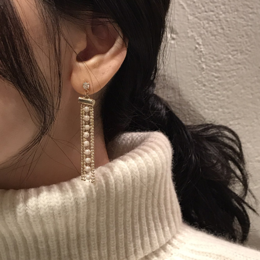 Garni cubic pearl drop earrings Daily coordination