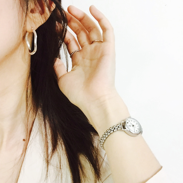 silver925 wave wave one-touch ring earrings black 