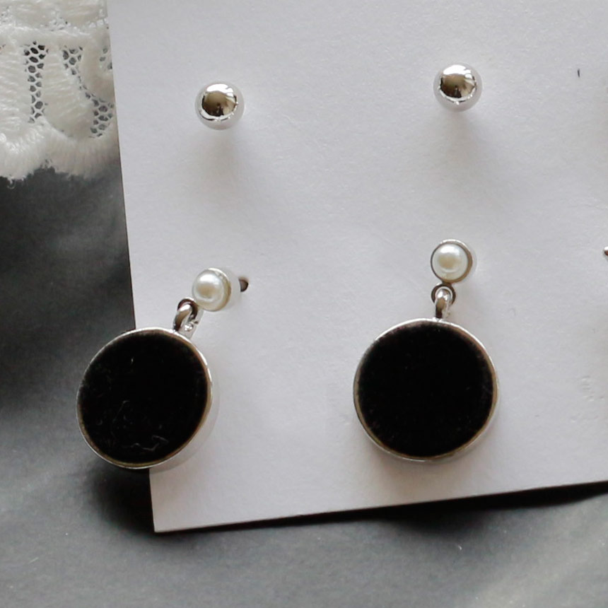Black Velvet Mini Earrings Set Bold Modern Cubic D