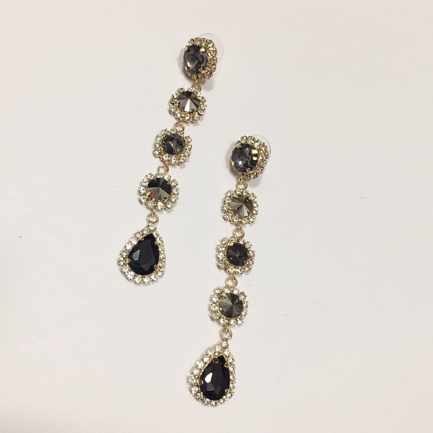 Black Crystal Cubic Drop Earrings Earrings Pearl F