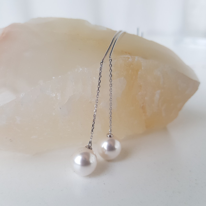 all silver Liana Wave Pearl Drop Earrings Feminine