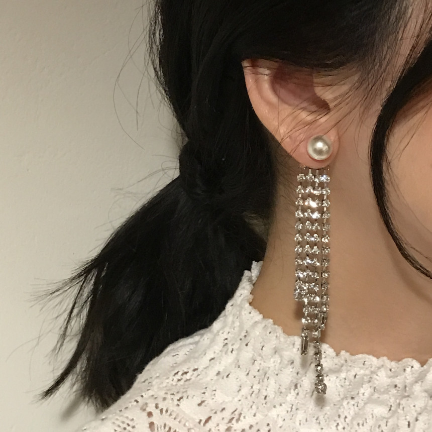 Saved Pearl Cubic Long Two Way Drop Earrings Sikh 