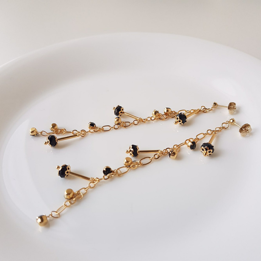 Widow Black Crystal Long Drop Earrings Modern Must